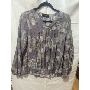 Reneec USA Womens V Neck Abstract Print Long Sleeve Blouse Top Size S